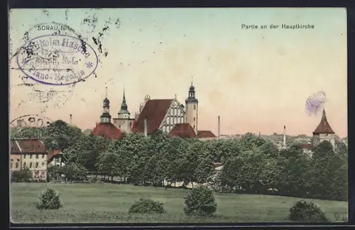 AK Sorau /N.L., Partie an der Hauptkirche