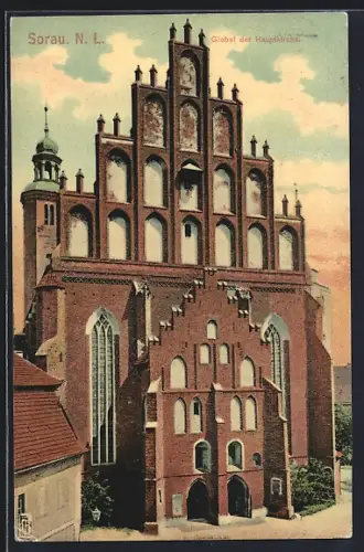 AK Sorau /N.L., Giebel der Hauptkirche
