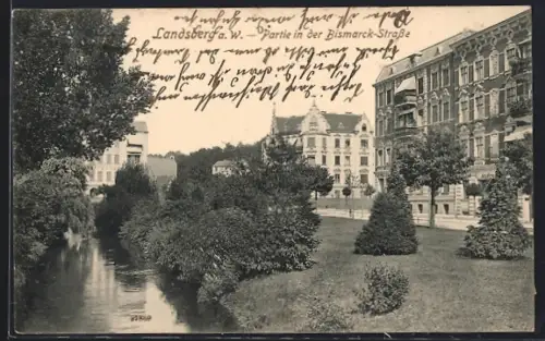 AK Landsberg a. W., Partie in der Bismarck-Strasse
