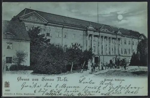Mondschein-AK Sorau /N.-L., Königliches Schloss