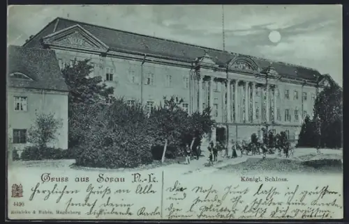 Mondschein-AK Sorau /N.-L., Blick auf das Königliche Schloss