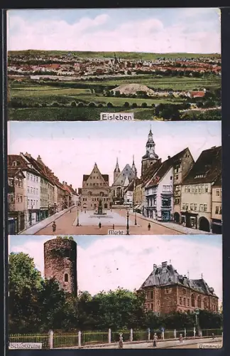 AK Eisleben, Gesamtansicht, Markt, Schlossruine