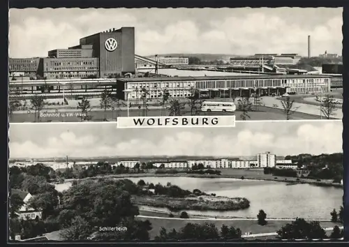 AK Wolfsburg, Bahnhof, VW-Werk, Schillerteich