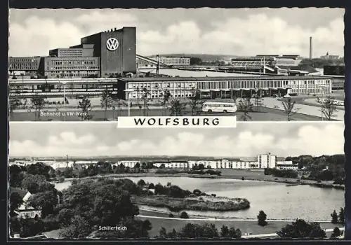 AK Wolfsburg, Bahnhof, VW-Werk, Schillerteich