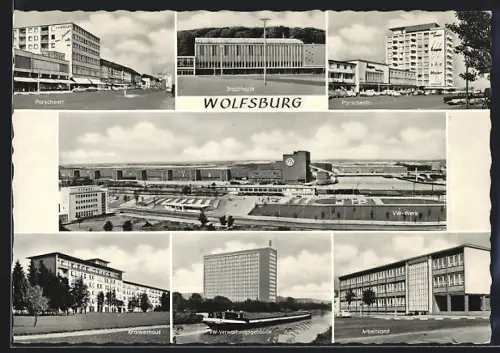AK Wolfsburg, VW-Werk, Stadthalle, Porschehäuser, Krankenhaus, Arbeitsamt
