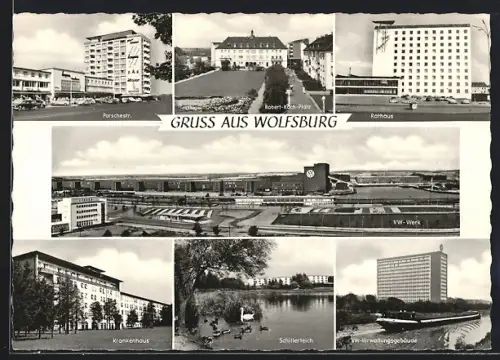 AK Wolfsburg, VW-Werk, Rathaus, Robert-Koch-Platz, Porschestr., Krankenhaus, Schillerteich