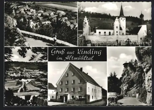 AK Kinding /Altmühltal, Ortsansicht, Kirche, Gasthof Krone