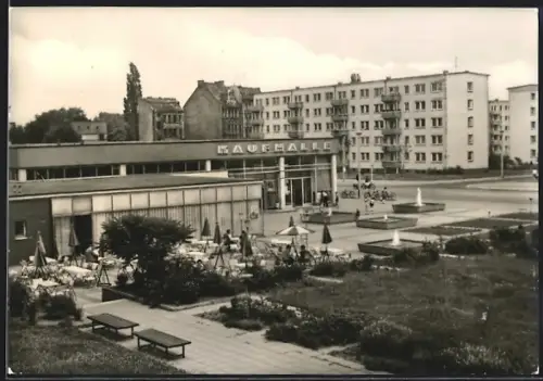 AK Magdeburg, Kaufhalle Jakobstrasse, Wohnhäuser, Brunnen