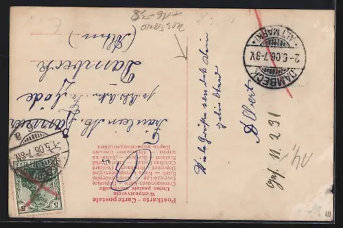 Grusskarten-AK Magdeburg, Elbseite, Matrosin in Uniform im Boote