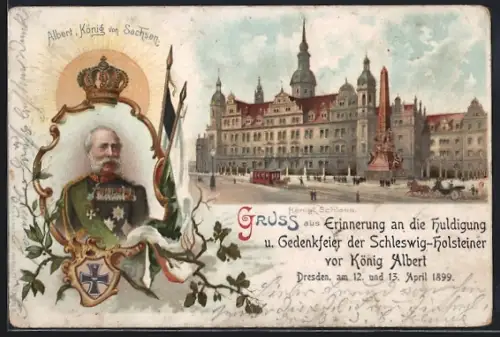 Lithographie Albert, König von Sachsen, Königl. Schloss