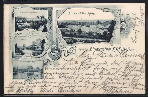 AK Erfurt, Kurhaus, Dreienbrunnen-Wehr, Blick auf Hohheim