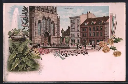 Lithographie Magdeburg, Lutherdenkmal