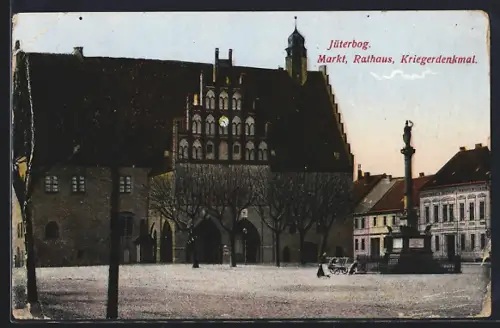 AK Jüterbog, Kriegerdenkmal und Rathaus am Markt