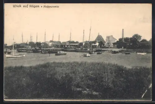 AK Wiek /Rügen, Hafenpartie