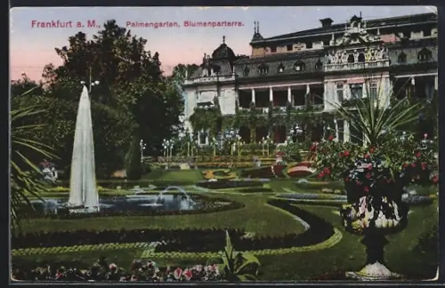 AK Frankfurt-Westend, Ansicht vom Palmengarten mit Blumenparterre