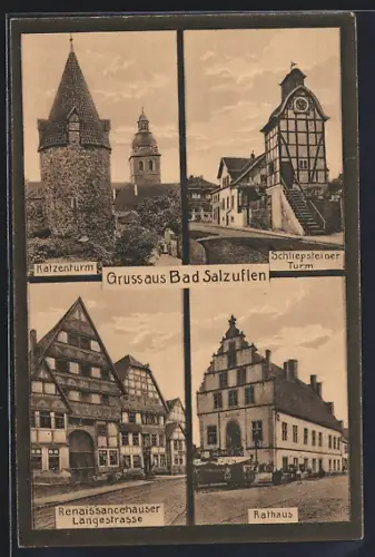AK Bad Salzuflen, Katzenturm, Rathaus, Renaissancehäuser in der Langestrasse