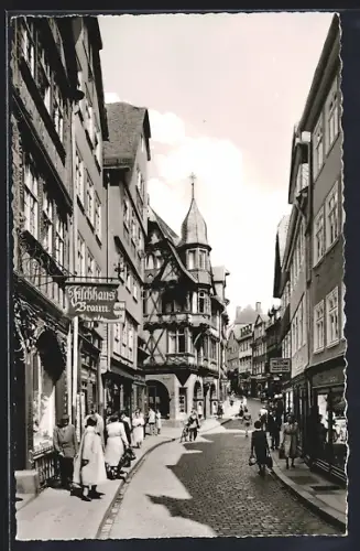 AK Marburg a. d. Lahn, Strassenpartie an der Wettergasse, Fischhaus Braun