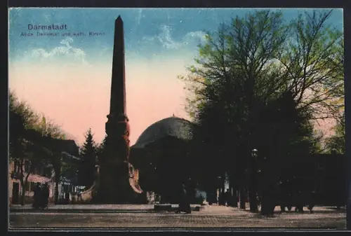 AK Darmstadt, Alice-Denkmal und katholische Kirche