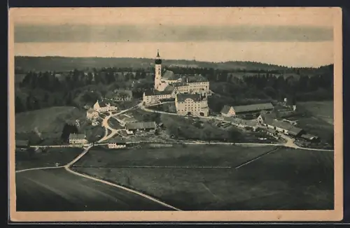 AK Andechs, Kloster Andechs mit Ammersee vom Flugzeug aus gesehen