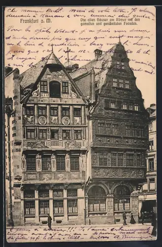 AK Alt-Frankfurt, Alte Häuser am Römer mit gemalten und geschnitzten Fassaden