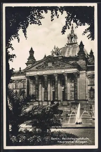 AK Berlin-Tiergarten, Reichstagsgebäude, Hauptportal, Anlagen