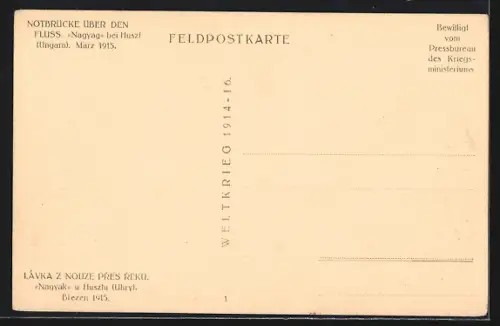 AK Huszt, Notbrücke über den Fluss Nagyag 1915