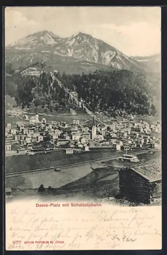 AK Davos-Platz, Teilansicht mit Schatzalpbahn