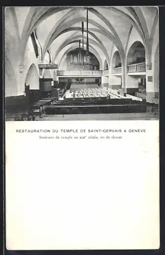 AK Genève, Restaurant du Temple de Saint-Gervais, Intérieur du temple au XIXe siècle, vu du choeur