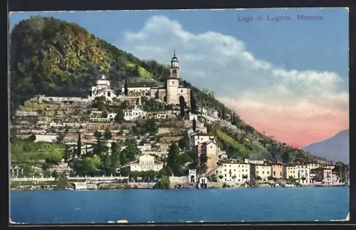 AK Morcote /Lago di Lugano, Panorama mit Kirche