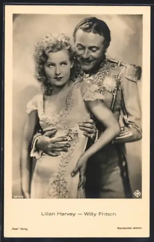 AK Schauspieler Lilian Harvey und Willy Fritsch in einer gemeinsamen Filmszene