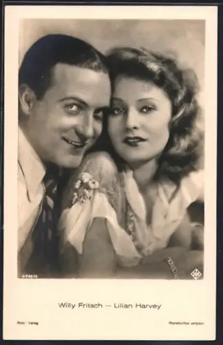 AK Schauspieler Willy Fritsch und Lilian Harvey in einer gemeinsamen Filmszene