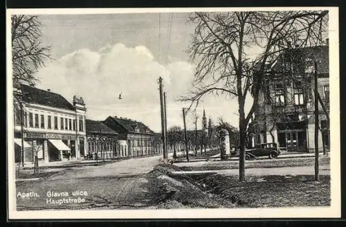 AK Apatin, Glavna ulica, Hauptstrasse mit Geschäften