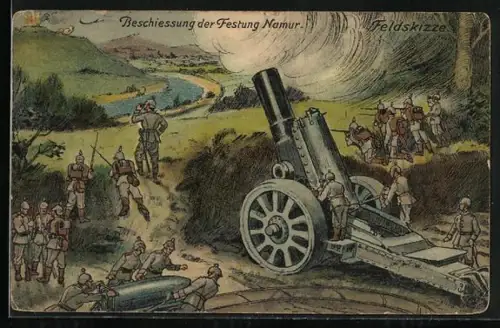 AK Einnahme der belgischen Festung Namur 1914, Beschiessung der Festung Namur, Feldskizze