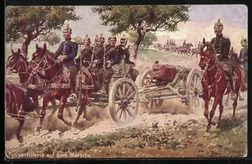 Künstler-AK Anton Hoffmann - München: Soldaten der Fussartillerie auf dem Marsche