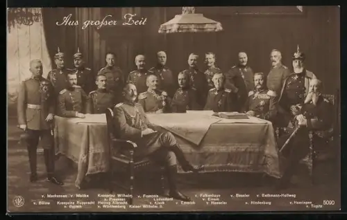 AK Heerführer versammelt an einem Tisch, v.Mackensen, v.Molke, Kaiser Wilhelm II.