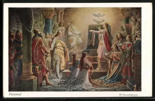 AK Parsival, König auf seinem Thron, Mädchen verneigen sich