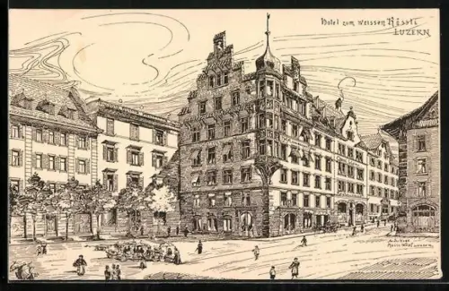Künstler-AK Luzern, Hotel zum weissen Rössel
