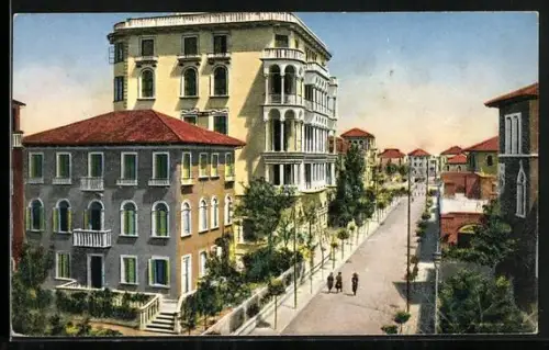 AK Lido di Venezia, Via Negroponte mit Passanten