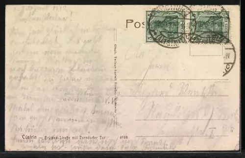 AK Cüstrin, Brücken-Strasse mit Zorndorfer Tor