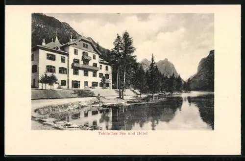 AK Toblach, Toblacher See mit Hotel