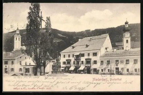AK Niederdorf im Pusterthal, Platz im Ortskern mit Cafe