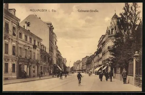 AK Mülhausen, Colmarer-Strasse, Gasthaus, Häuserzeilen