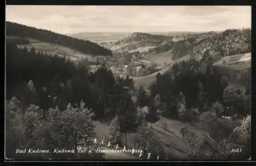 AK Bad Kudowa, Panorama mit Heuscheuerstrasse