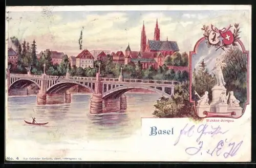 AK Basel, Teilansicht, St. Jakob-Denkmal