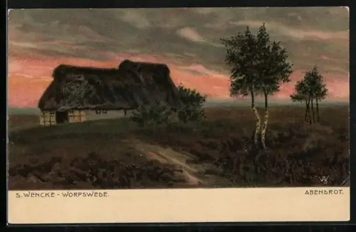 Künstler-AK Sophie Wencke: Worpswede, Abendrot, ländliches Idyll