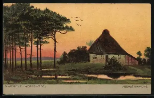 Künstler-AK S.Wencke: Worpswede, Abendstimmung mit Teich