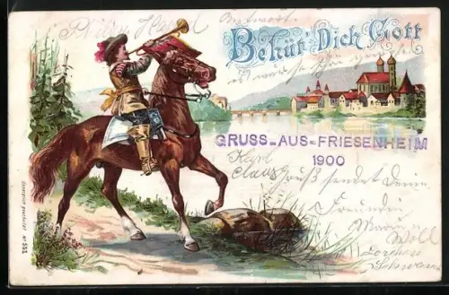 Lithographie Behüt Dich Gott!, Der Trompeter von Säckingen zu Pferd