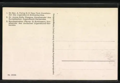 AK Drei Präsidenten des Jugendbundes, Dr. Dan A. Poling, Dr. James Kelly, Pfarrer G. Schürmann