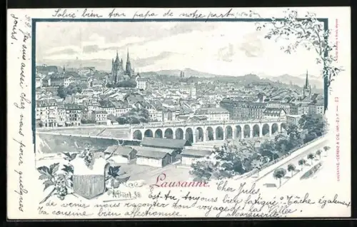 Lithographie Lausanne, Vue Panoramique