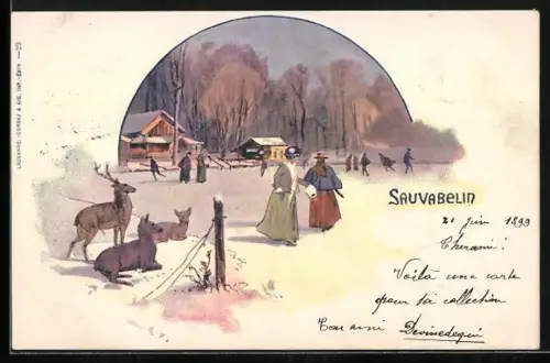 AK Lausanne-Sauvabelin, Schlittschuhläufer auf dem zugefrorenen See